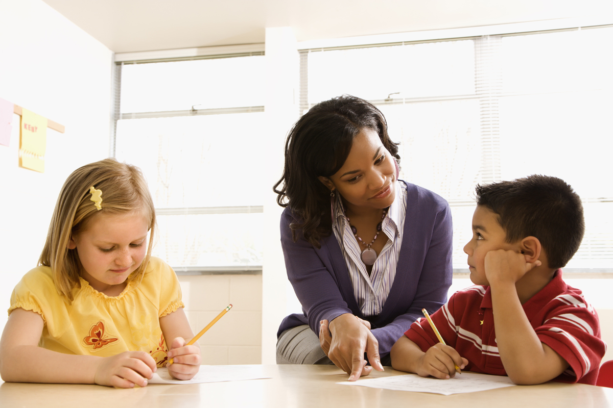 Teacher with students