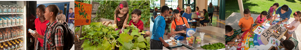 4 images of children eating healthy foods