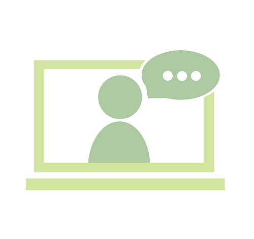 icon of a laptop with a person speaking on screen